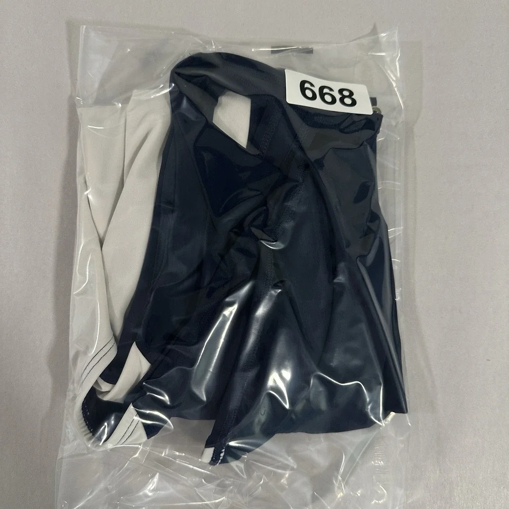 Tory Burch Sport One‎ Piece Swimsuit Size Medium Crew Neck Navy Blue White